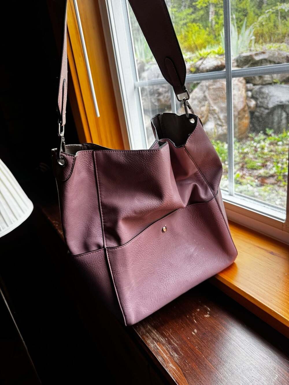 Pink Leather Bucket Shoulder Bag